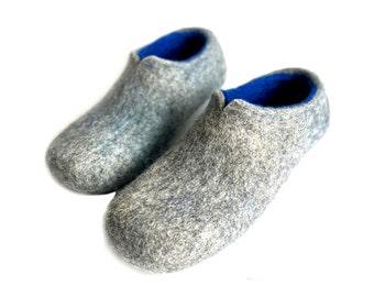 Freezing weather Felted Wool Shoes Gray Blue Mens - Slow fashion gifts for Dad  - Custom 37 colors