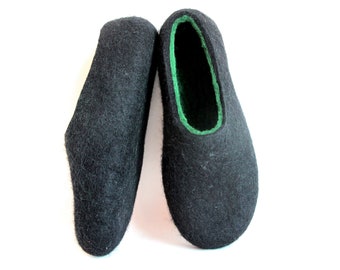 Black Wool dark Emerald shoes, Woodland home shoes felt, Boiled wool slippers wool shoes,Indoor Outdoor US 6.5-US 13.5, CUSTOM Wool 37 Color