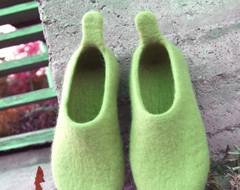 Pale Mint felted slippers for Mom Easy to Pull - Pick fav wool colors and rubber soles for Indoors and Out