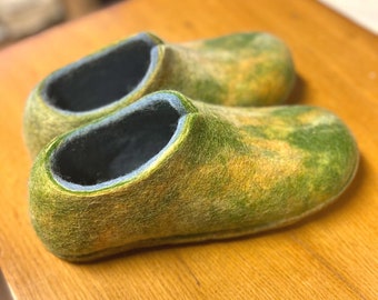 Indoor wool slippers Green Blue - Marble Custom 37 colors, 10 color Crepe rubber soles for indoors and out