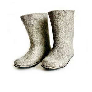 Warme wollen slofjes voor haar, gevilte grijze winterlaarzen met buitenzool, milieuvriendelijke pantoffels, gezellige kerstcadeaus voor vrouwen
