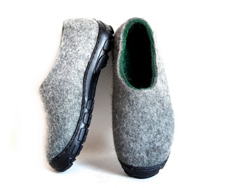 Mens Felted Boots,Boiled wool shoes,Gray Green Wool travel shoes.Warm comfortable 50th Birthday gift for Friend US 6.5-US 13.5 Personalized