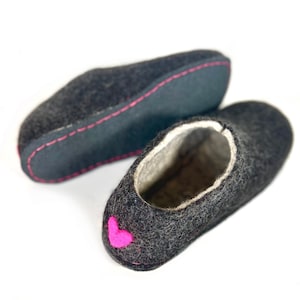 Eco felt Heart slippers women's Charcoal Pink Comfortable Shoes with Plantation Rubber soles Supernatural gifts image 1