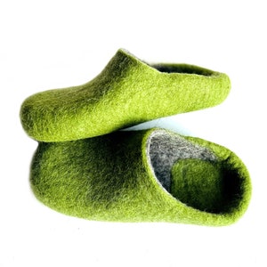 Barefoot wool men's slide slippers Green Gray with/without Sustainable rubber soles Pick your colors House warming gifts for Dad image 1