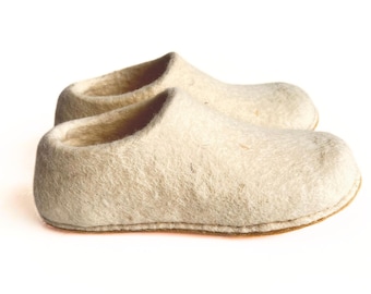 Wool Slippers Women – Cold Floors Solved, Handmade White Organic Felt House Shoes, Eco-Friendly Gift for Her