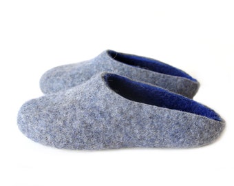 Boil Wool Minimalist Slides barefoot shoes Flat, Gray Blue Mens comfy Housewarmming gift for Dad - Pick your 37 colors