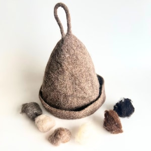 Wool Sauna Hat Unisex, Organic Spa Gift for Men, Natural Heat Shield, Undyed Felted Wool, Handmade for Sauna Rituals