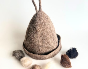 Wool Sauna Hat Unisex, Organic Spa Gift for Men, Natural Heat Shield, Undyed Felted Wool, Handmade for Sauna Rituals