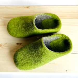 Barefoot wool men's slide slippers Green Gray with/without Sustainable rubber soles Pick your colors House warming gifts for Dad image 4