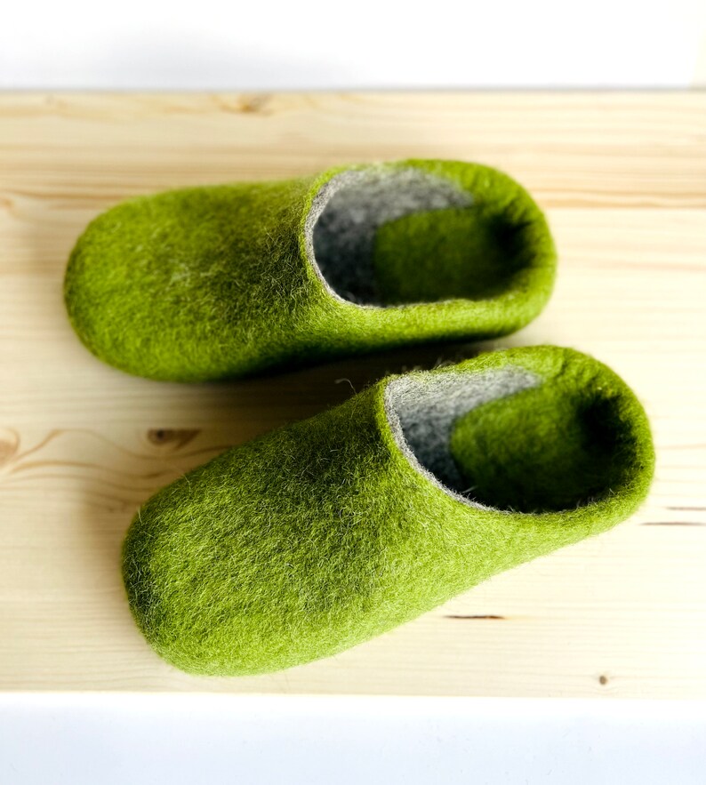 Barefoot wool men's slide slippers Green Gray with/without Sustainable rubber soles Pick your colors House warming gifts for Dad image 4
