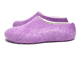 All-weather Lilac felted wool slippers custom handmade to fit your feet shape - with/ without rubber soles -NEW 37 WOOL colors