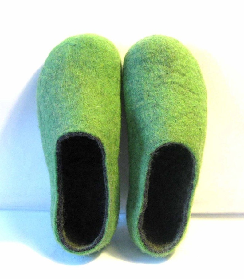 Spring Green Gray Woolen slippers, Warm gift for Mom Color custom slippers image 2