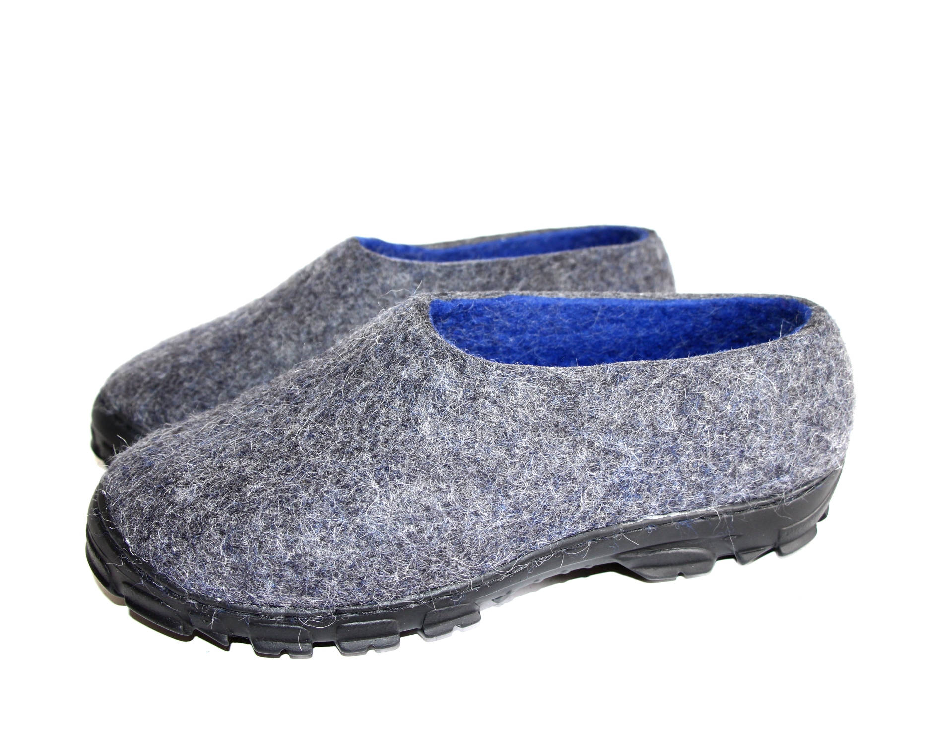 Boiled Wool Slippers With Grip Rubber 