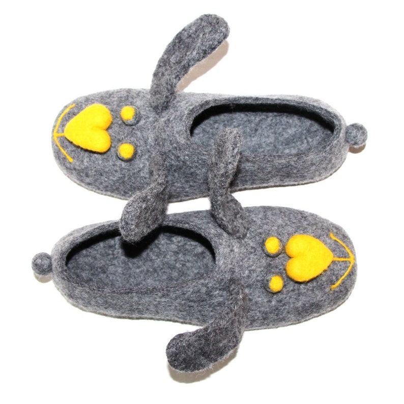 Custom color Bunny felted slippers, Wool house shoes with Eco friendly soles for indoors or Summer outdoors Warm Easter Animal Gifts image 1