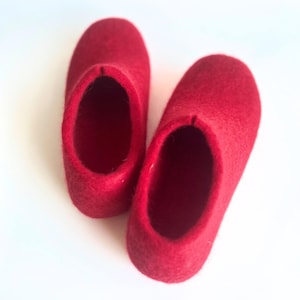 Women’s Wool Slippers – Handmade Red Felt House Shoes