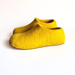 Wool Slippers Women, Felt House Shoes Gift, Handmade Home Joy, Yellow Wool, Cozy for Cold Floors