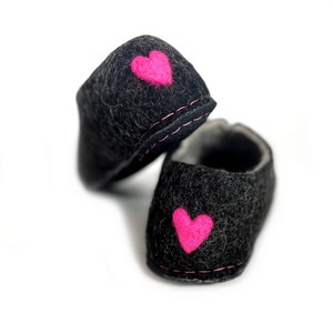 Eco felt Heart slippers women's Charcoal Pink Comfortable Shoes with Plantation Rubber soles Supernatural gifts image 2