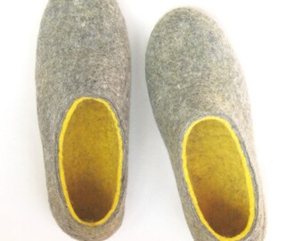 Earthing shoes Boiled felted Barefoot Handmade, Grey Yellow Earth Eco Friendly Hygge Organic Wool Gifts for Him - Personalized personally