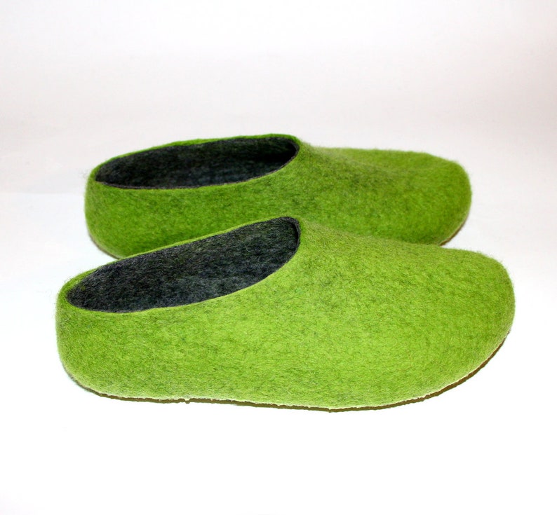 Spring Green Gray Woolen slippers, Warm gift for Mom Color custom slippers image 4