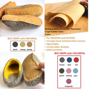 Custom color all wool slippers with easy Pulls, Best house slippers Yellow Gray with Leather like Eco Friendly Crepe soles image 9