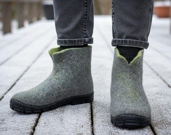 Men’s Wool Boots – Cold Feet Solved, Handmade Felt Winter Shoes, Organic Wool Gift for Him, Custom Soles for Indoor and Outdoor Comfort