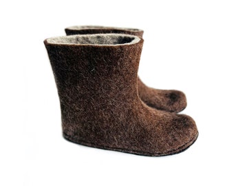 Mushroom Brown Wool Valenki Boots, Womens winter slippers - Cold Prevention Hygge Gift for her