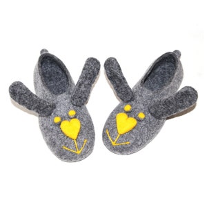 Custom color Bunny felted slippers, Wool house shoes with Eco friendly soles for indoors or Summer outdoors Warm Easter Animal Gifts image 4