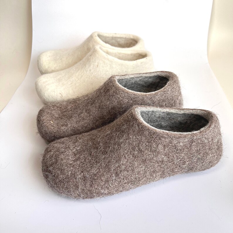 Felted organic Wool low heel shoes, Beige Grey Winter slippers Gift for him Christmas trends Customize 7 wool colors image 5