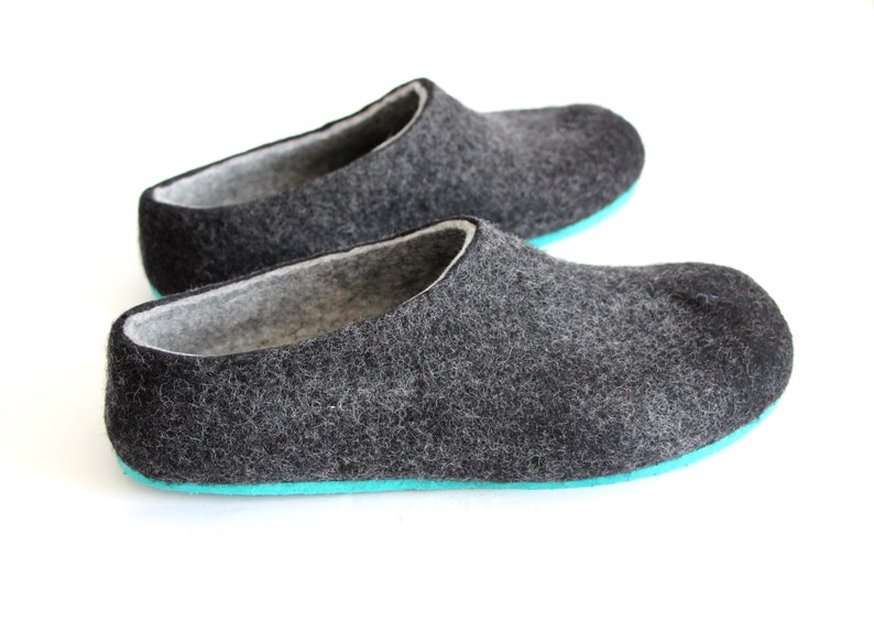 Mens organic slippers boiled wool slippers Gray Black felted Etsy