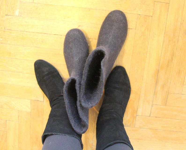 All season warm feet Felted boots, Black wool boots, Pull On Moccasin boots women, Winter Summer Outdoor Indoors, CUSTOM 7 ECO Wool Colors image 10