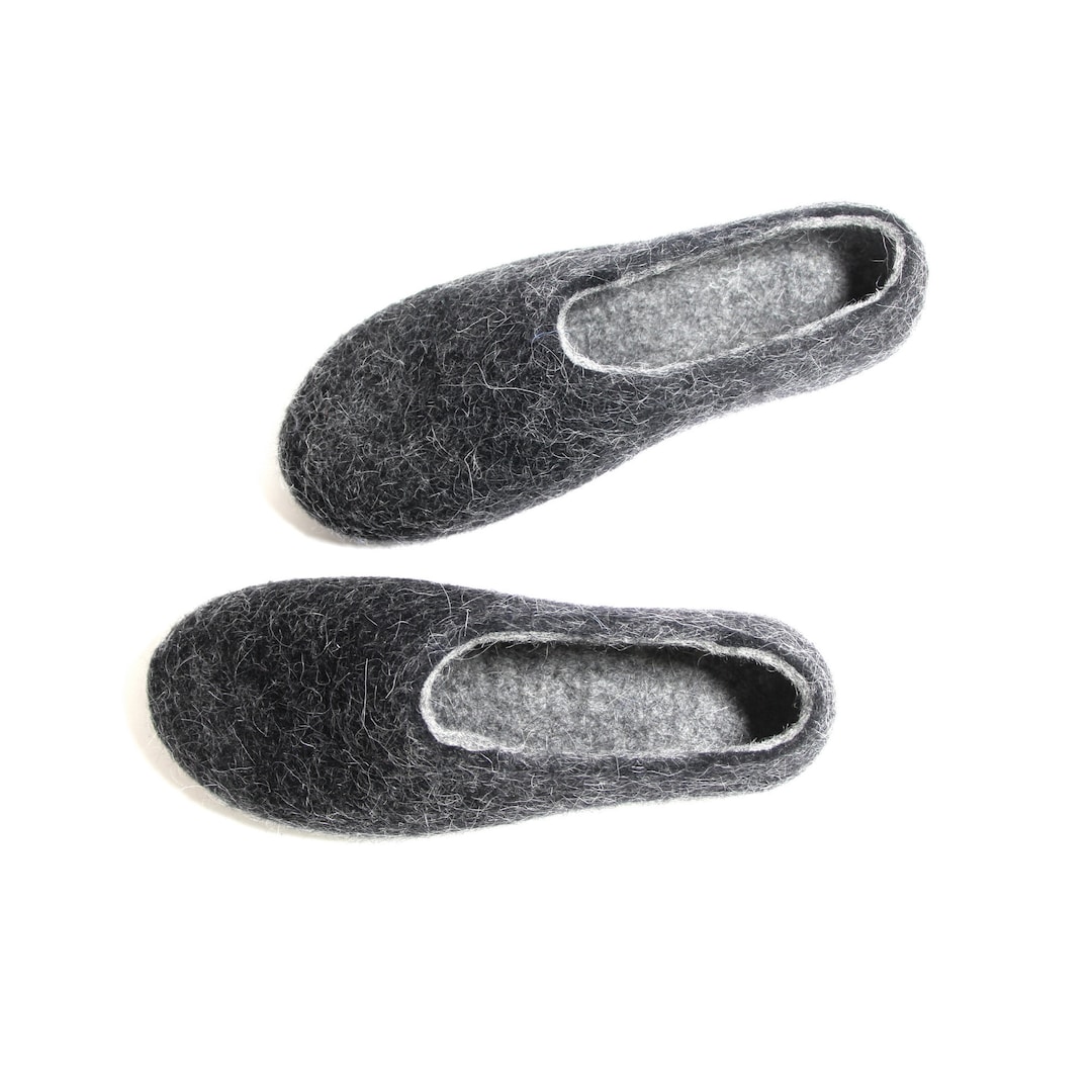 Scandinavian Felt Felted Wool Slippers for Men, Eco Black Gray Boiled ...