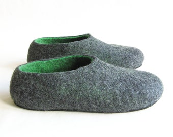 Gifted for Dad sheep wool Houseshoes slippers felted Gray Green, Warm house gift - Personaled 37 colors