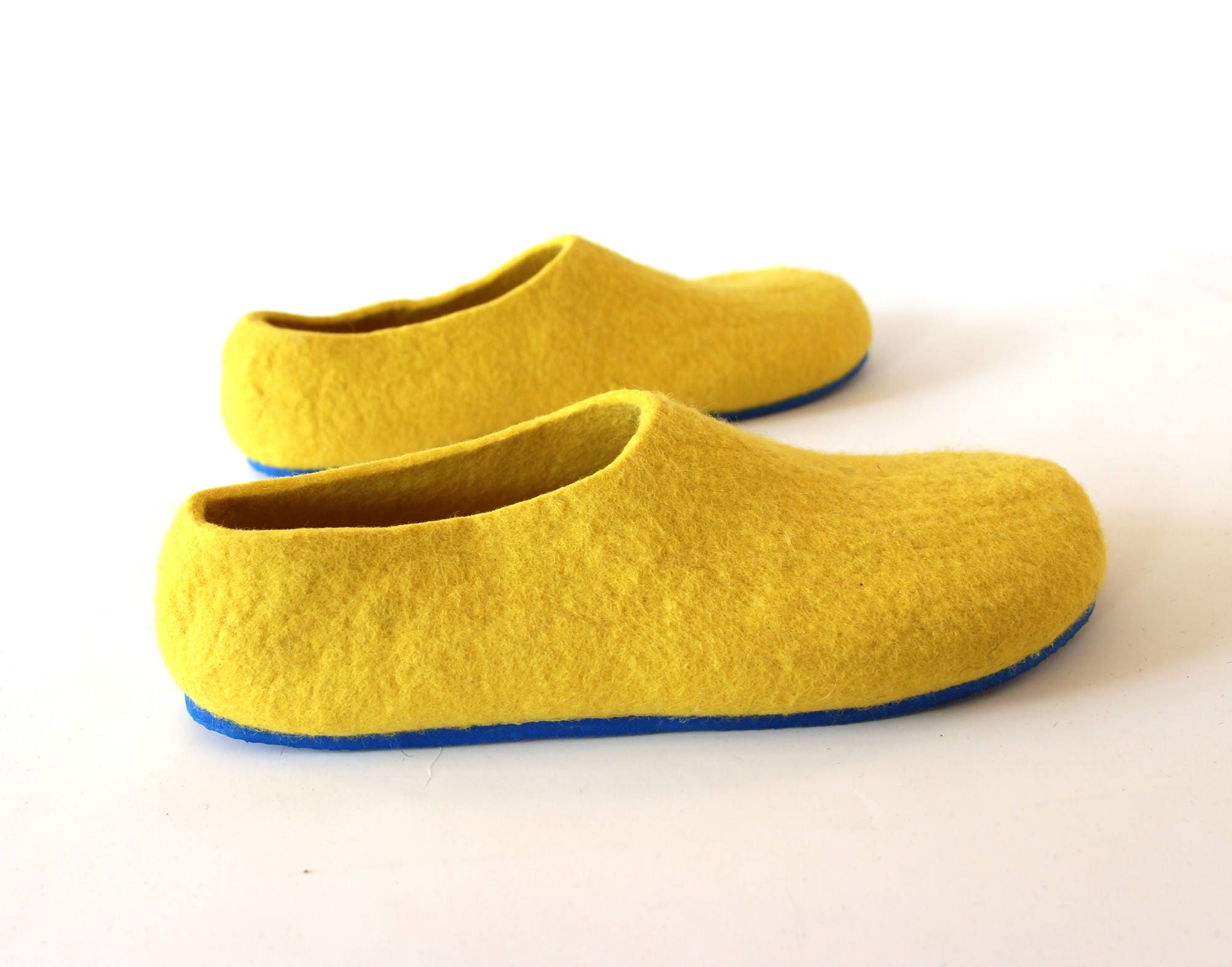 Yellow women clogs Boiled wool slippers Felt house shoes | Etsy