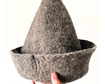 Men Felted Wool Winter Hat, Mountain Cap in Undyed Wool, Warm Hiking and Cabin Gift for Him