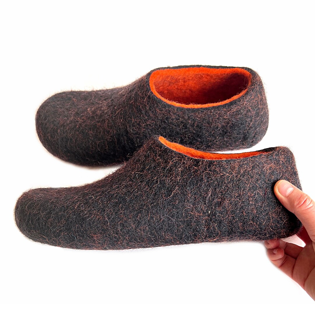 Organic Wool Slippers for Men, Color Blocking Warm Gifts With/without