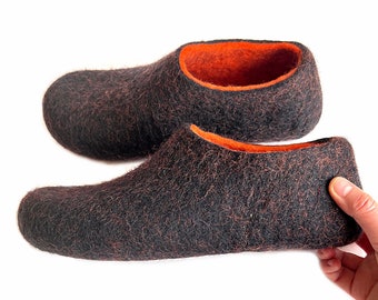 Organic wool slippers for men, Color blocking warm gifts - With/without non slippery rubber soles - Pick your 37 colors