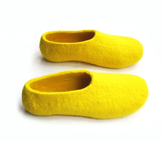Items similar to Yellow Felt Slippers - Wool Shoes - House Shoes ...