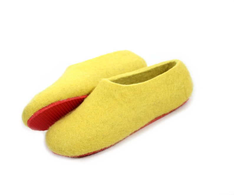 Yellow women clogs Boiled wool slippers Felt house shoes | Etsy