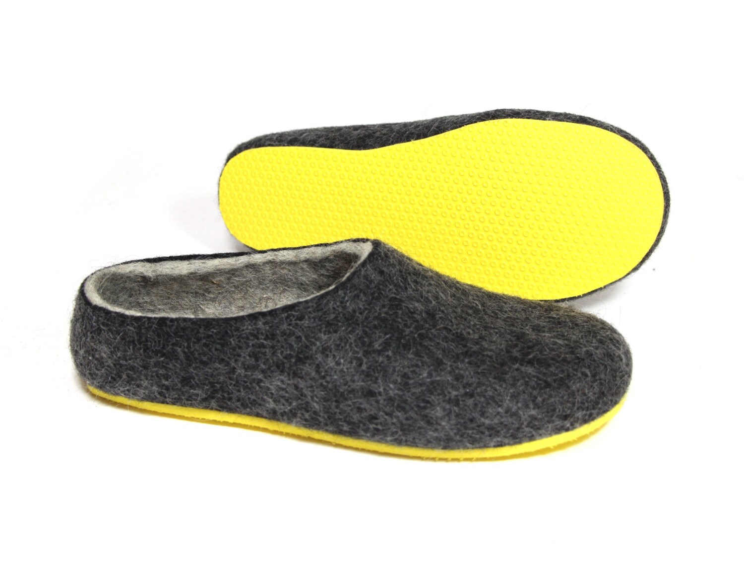 Adult Slippers Valenki Felted Shoes Gray Black Natural Wool