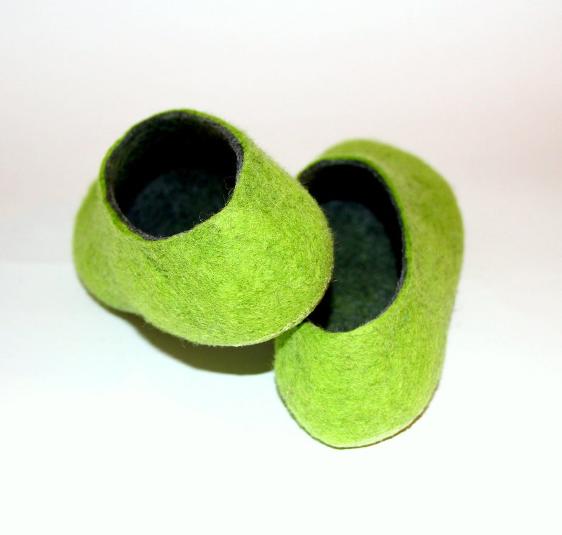 Spring Green Gray Woolen slippers, Warm gift for Mom Color custom slippers image 3