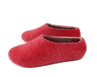 Mothers day gifts, Warm and hot Red Felted wool slippers - Christmas Gifts for your Mom - Select: wool colors + crepe rubber soles