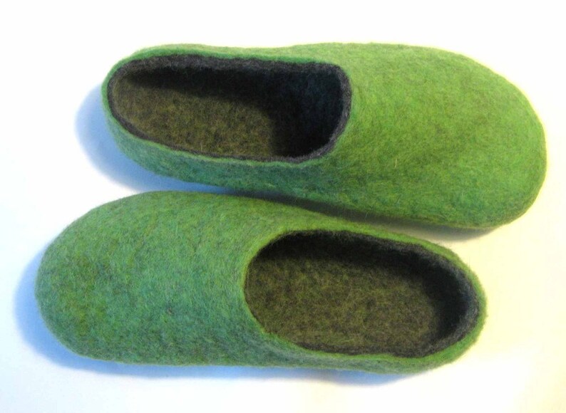 Spring Green Gray Woolen slippers, Warm gift for Mom Color custom slippers image 1