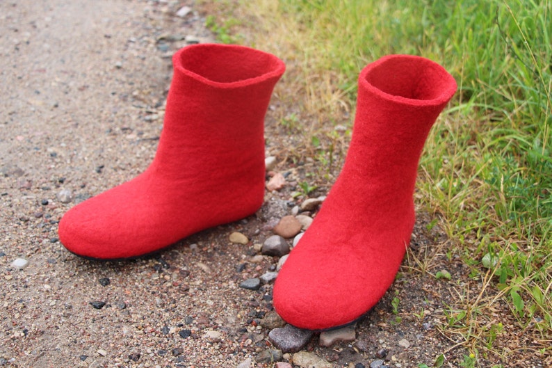 Wool Bootie Slipper Ruby Red Amazonian Crepe Soles Rubber non slippery customize 30 colors image 3