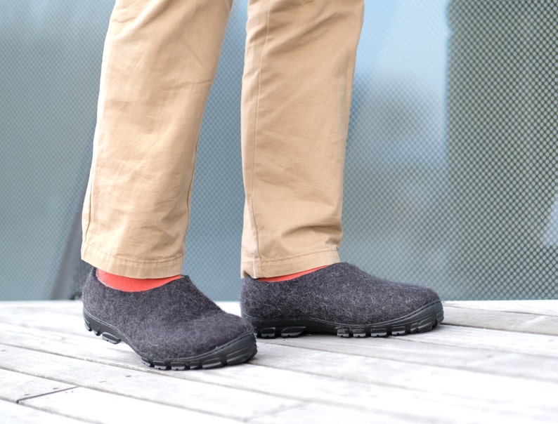 Winter Woods Mens felt slipper Shoes with non slip rubber soles for outdoors custom 37 wool organic colors image 10