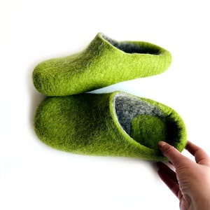 Barefoot wool men's slide slippers Green Gray with/without Sustainable rubber soles Pick your colors House warming gifts for Dad image 9