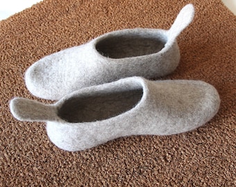 Thick wool felted slippers shoes Handmade in Lithuania -  Custom colors with rubber soles - Housewarming Gifts for Mom