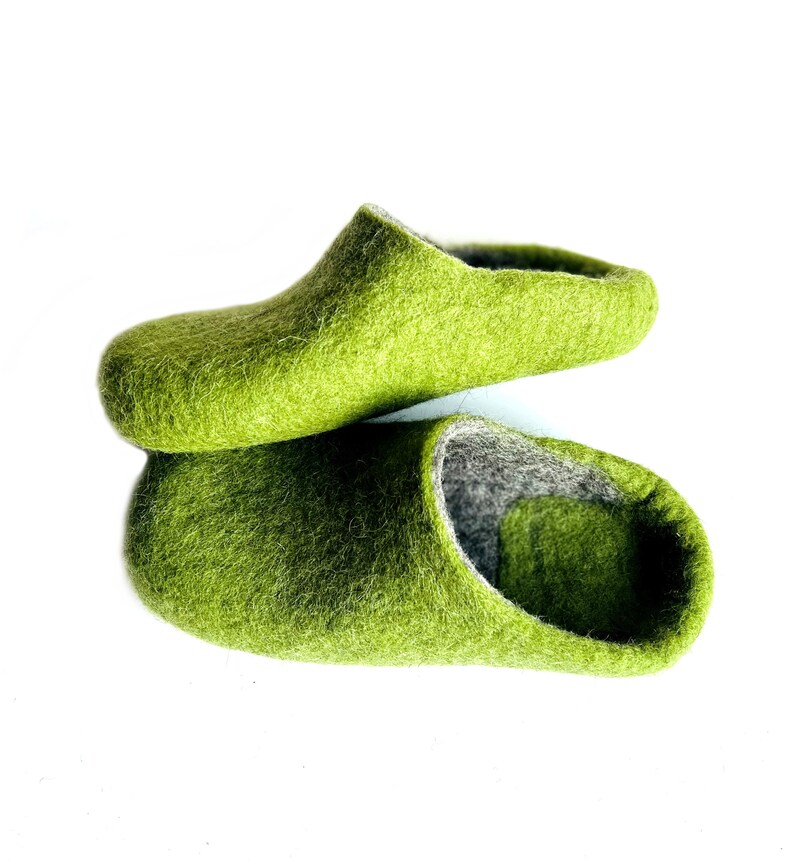 Barefoot wool men's slide slippers Green Gray with/without Sustainable rubber soles Pick your colors House warming gifts for Dad image 1