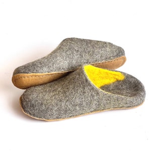 Boiled felted wool slipper slides Gray Yellow, Customized slippers Mules  - Winter Cold feet Travel gift traveler - Pick your 37 colors