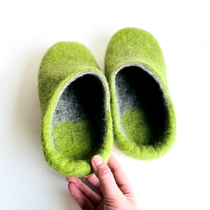 Barefoot wool men's slide slippers Green Gray with/without Sustainable rubber soles Pick your colors House warming gifts for Dad image 3