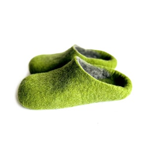 Barefoot wool men's slide slippers Green Gray with/without Sustainable rubber soles Pick your colors House warming gifts for Dad image 2